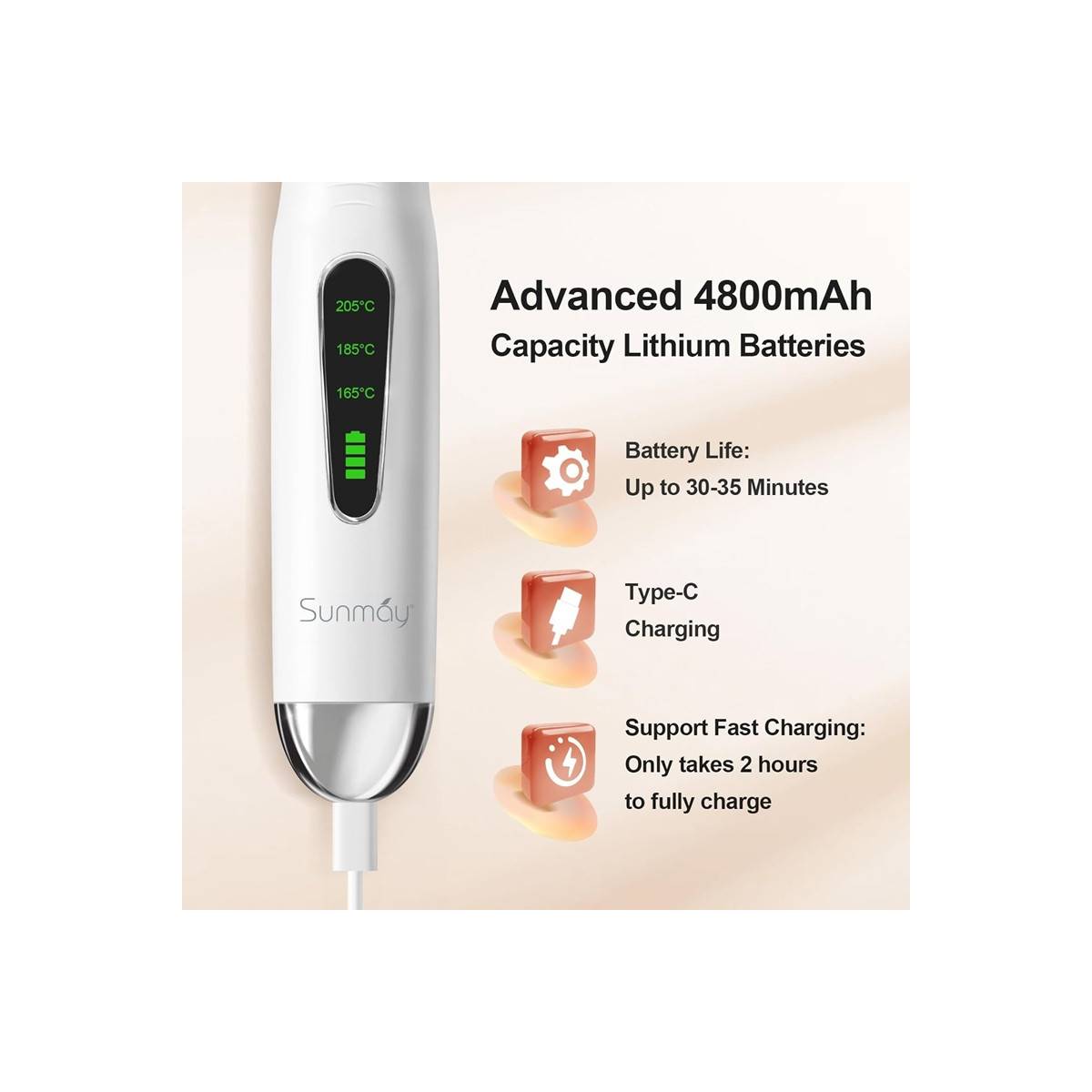 SUNMAY Voga 2 in 1 Cordless Hair Straightener Keramisk 4800mAh